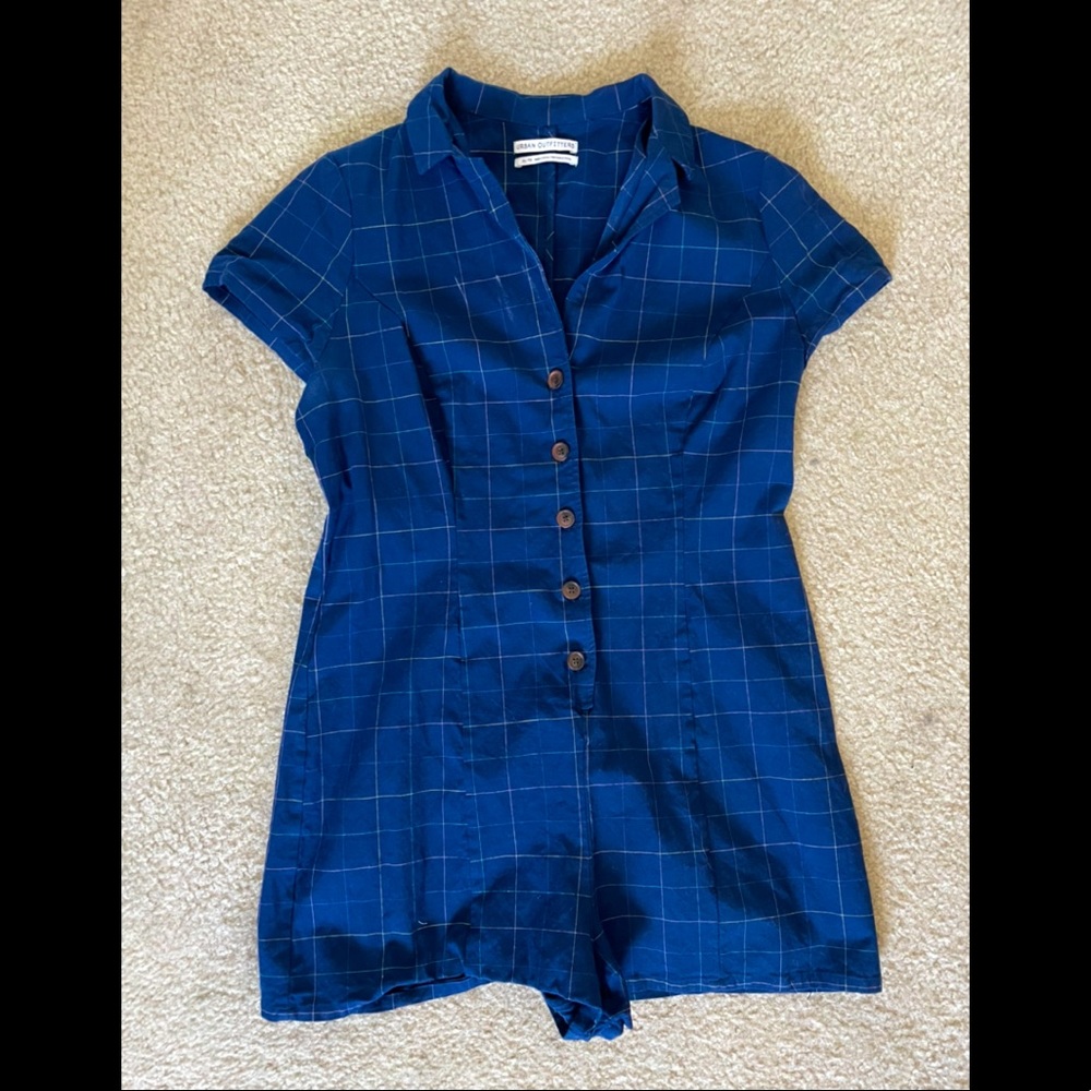 Urban Outfitters Blue Grid Print Romper